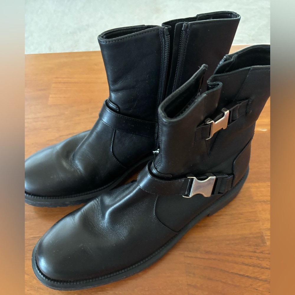 Aquatalia Made in Italy Lillie Moto Black Leather Boot - sz 9.5 - Picture 2 of 11